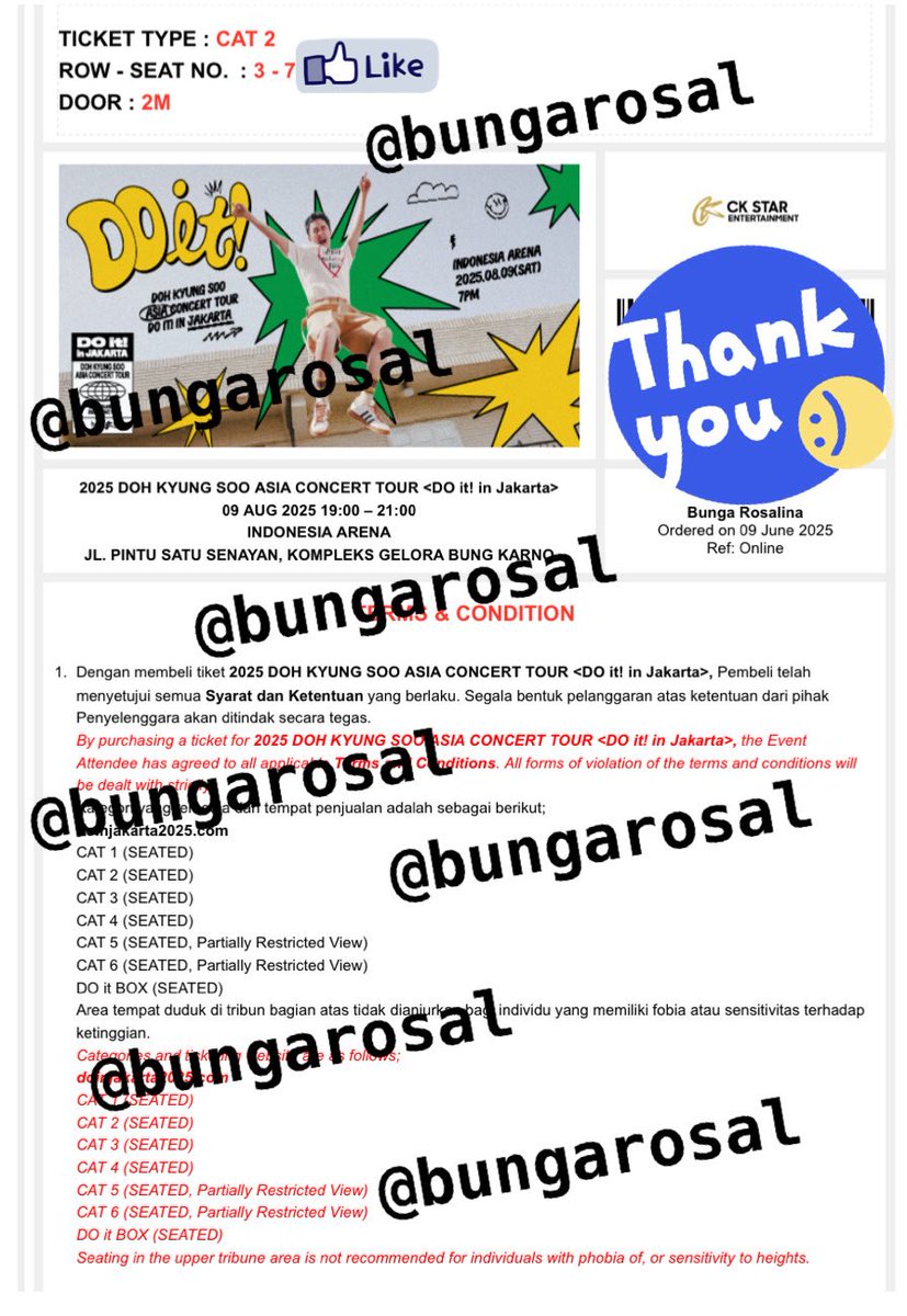 WTS 
CAT 2 “DO it!” In JAKARTA
 
Row : 3 - 7XX
Door : 2M
💸 Harga Normal sesuai web (Rp. 3.508.449)
🪪 Tiket milik pribadi (war sendiri)
📍 Dibantu penukaran sampai dapat WB
✅️ Alasan dijual karena ada acara keluarga

#DOITINJAKARTA #kyungsoo #EXO #wtb #wts #wtd