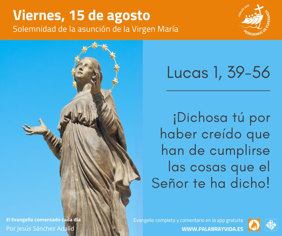 👩 Busca un momento de quietud para reflexionar sobre la vida de fe de María. Ora en tu corazón para que, como Ella, seas capaz de vivir en completa entrega a Dios (Jesús Sánchez Adalid).

#EvangelioDelDía #EvangelioDeHoy #PalabrayVida
