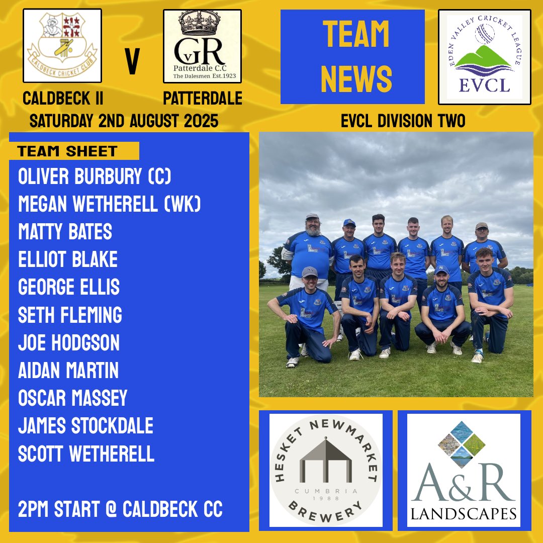 🏏Saturday Team News🏏

Only the one game today as the seconds welcome Patterdale.

Many thanks to Hesket Newmarket Brewery &amp; AR Landscapes for sponsoring today’s game.