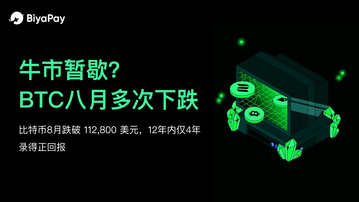 牛市暂歇？比特币8月历史表现多为下跌，12年内仅4年录得正回报8 月伊始，比特币跌破112,800 美元，市场情绪趋于谨慎。回顾历史走势，自2013 年 以来，比特币共经历