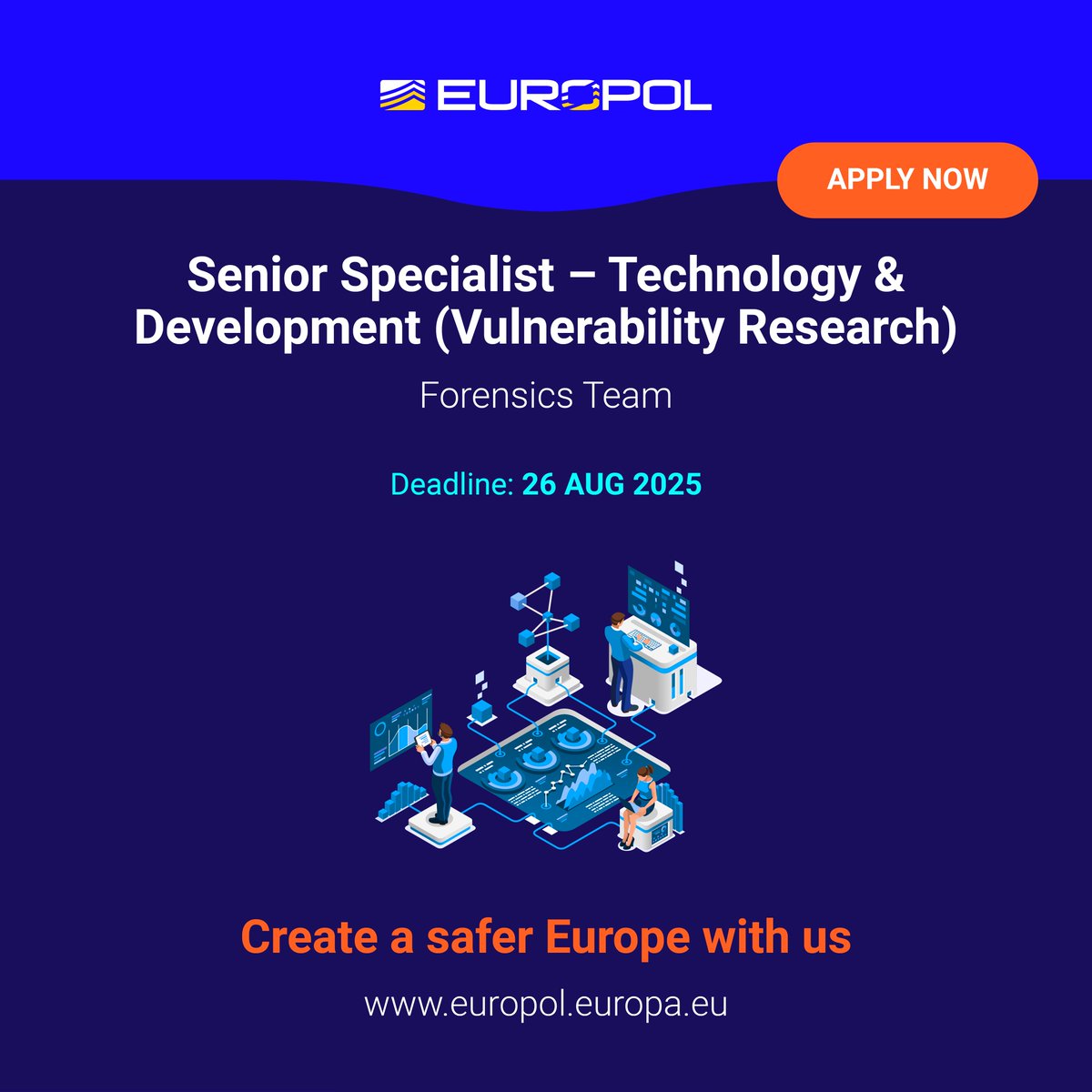 Europol's tweet image. 📢 We are #hiring!

Join Europol to develop innovative #forensic tools that support #cybercrime and terrorism investigations, uncover technology misuse, and enhance capabilities in digital evidence analysis.

Deadline: 26 August

🔗 Apply now: europol.europa.eu/careers-procur…