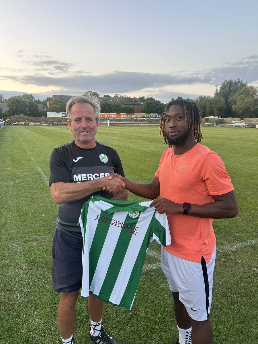 ☘️⚽️ | NEW SIGNING

Mani Gbejuade signs for the upcoming season. Previous clubs include Potton &amp; 
Godmanchester.

The 25 year old MK based winger joins for the upcoming season and goes straight into today’s FA Cup squad!

Welcome to MK Irish Mani 🤝☘️

#NonLeague #UpTheIrish