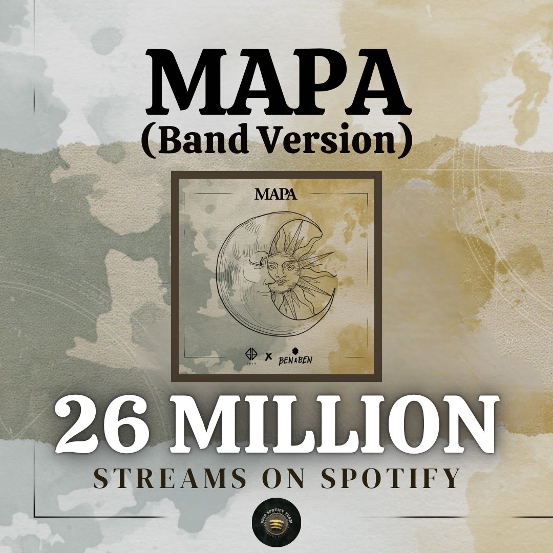 "MAPA (Band Version)" by SB19 x Ben&amp;Ben has officially hit 26 MILLION streams on Spotify! ✨
This powerful collaboration brings a fresh twist to the heartfelt original — blending SB19’s emotional delivery with Ben&amp;Ben’s signature sound.
Thank you for streaming and supporting this
