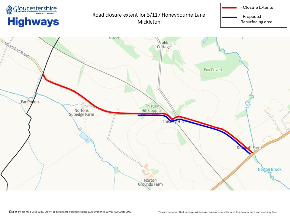 GlosRoads's tweet image. Honeybourne Lane #Mickleton. Carriageway resurfacing. Works happening 4th - 11th August (Excl W/Ends). A road closure will be in place 07:00 to 19:00 orlo.uk/ae1CZ