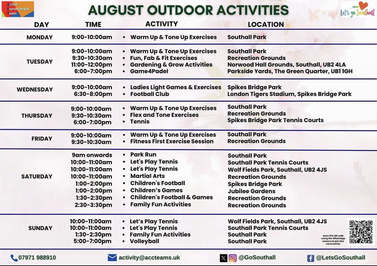 JM4NorwoodGreen's tweet image. #NorwoodGreen #Southall &amp;amp; @EalingCouncil residents @GoSouthall August’s outdoor activity calendar is now live!
From walking groups to nature routes &amp;amp; lots, lots more besides —get involved meet new friends &amp;amp; enjoy the great outdoors!
Scan their QR code to #getoutgetactive