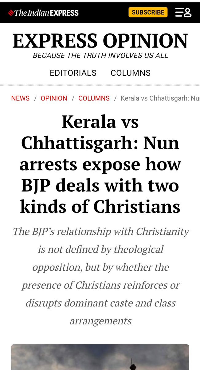 Kunal and I write in the <a href="/IndianExpress/">The Indian Express</a> on the underlying coherence in the BJP’s apparent doublespeak on the arrest of nuns in Chhattisgarh.
Read here

indianexpress.com/article/opinio…
