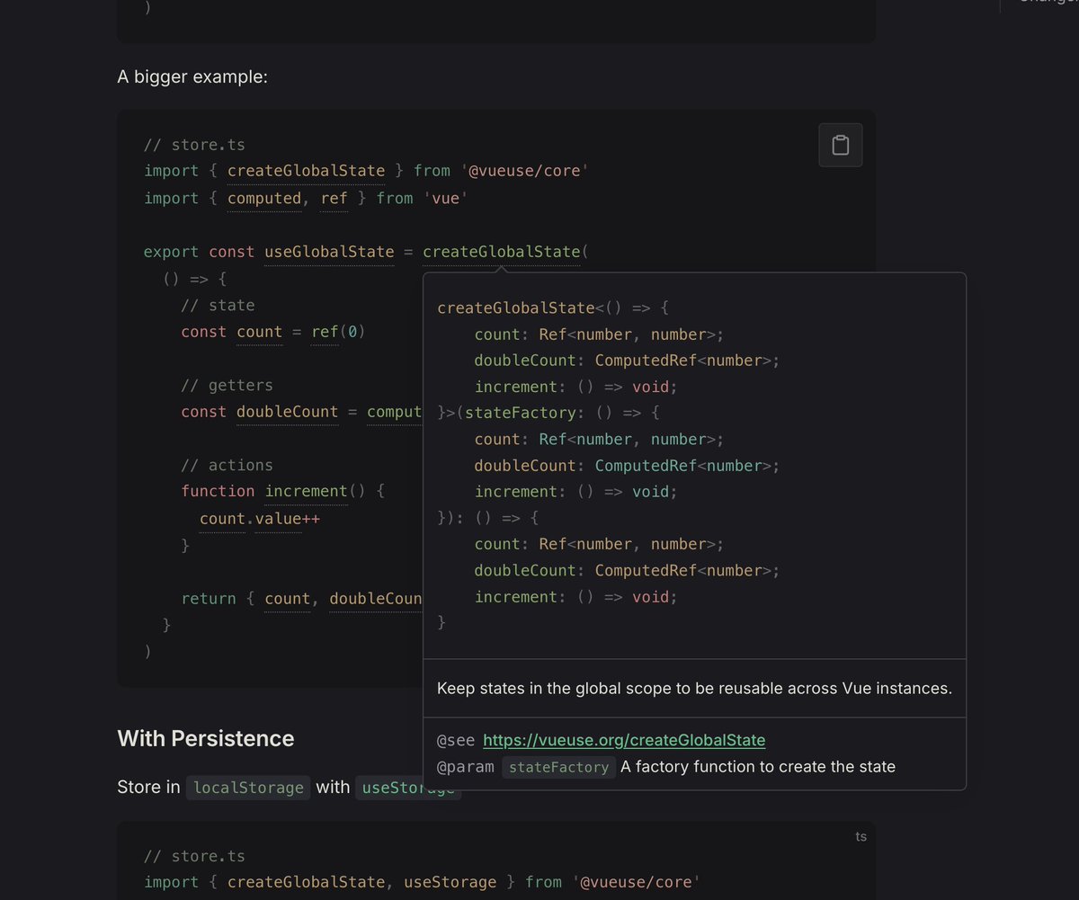 serkodev's tweet image. Finally 🔥 I&apos;ve integrated Twoslash across the entire @VueUse document! Hope it improves the #UX for everyone! #vue