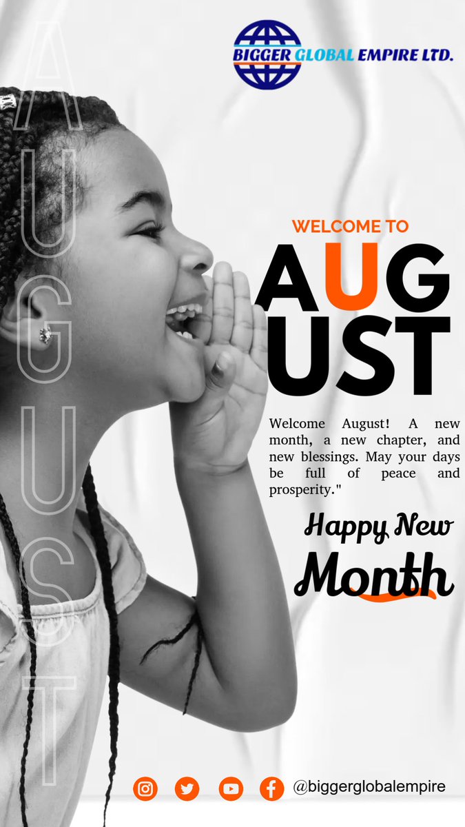 biggerglobal1's tweet photo. 🌟 Happy New Month from Bigger Global Empire 🌟

“August is the bridge between dreams and results. Walk boldly.”
We welcome you into a month of new beginnings, unstoppable growth, and divine breakthroughs.
May every day of August bring you closer to your goals.
#newmonth #viral https://t.co/zLRfdPNeaV