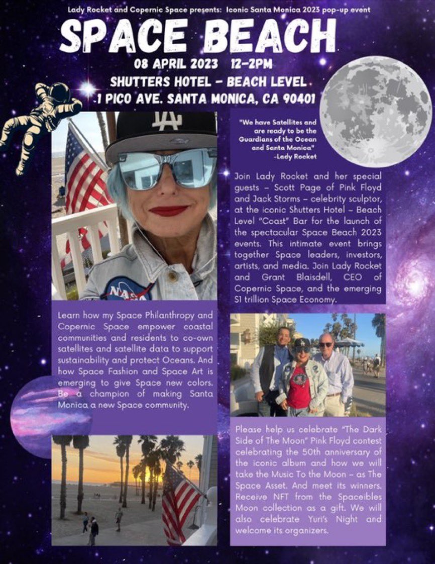 Lady Rocket Eva Blaisdell (@ladyrocketspace) on Twitter photo It has been exactly 3 years since <a href="/CopernicSpace/">👨🚀Copernic Space🚀</a> and <a href="/LadyRocketSpace/">Lady Rocket</a> started tradition of hosting The Space Beach events in Santa Monica, CA to gather our community abd celebrate our milestones of Space as the liftoff forces human economy, culture, mega-funding; while also It has been exactly 3 years since <a href="/CopernicSpace/">👨🚀Copernic Space🚀</a> and <a href="/LadyRocketSpace/">Lady Rocket</a> started tradition of hosting The Space Beach events in Santa Monica, CA to gather our community abd celebrate our milestones of Space as the liftoff forces human economy, culture, mega-funding; while also