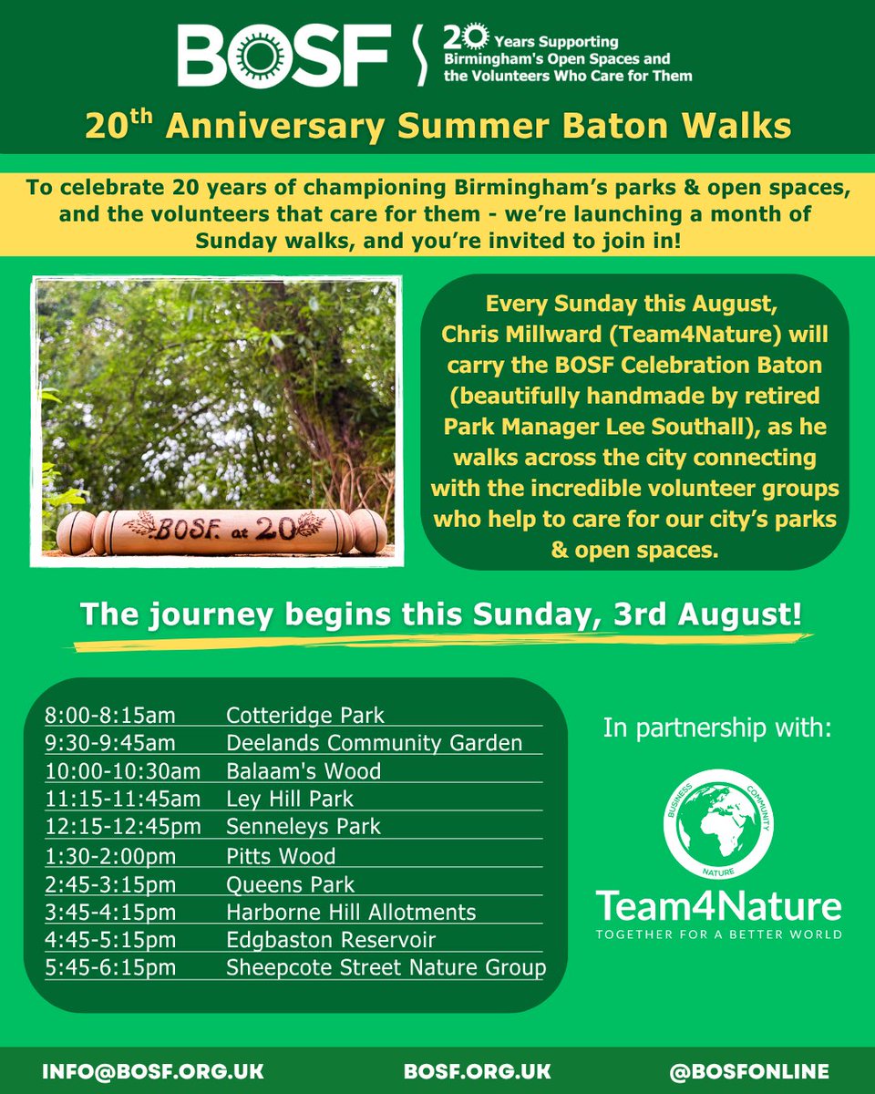 Chris Millward Jnr (@chris4patches) on Twitter photo Tomorrow the <a href="/BOSFonline/">BOSF - @bosfonline.bsky.social 🦋</a> Celebration Baton starts a month-long journey passing between Friends of Brum’s open spaces
These Friends are the “unsung heroes” that give so much to the city and its people
You can join the Friends to celebrate 20 years of their amazing work: Tomorrow the <a href="/BOSFonline/">BOSF - @bosfonline.bsky.social 🦋</a> Celebration Baton starts a month-long journey passing between Friends of Brum’s open spaces
These Friends are the “unsung heroes” that give so much to the city and its people
You can join the Friends to celebrate 20 years of their amazing work: