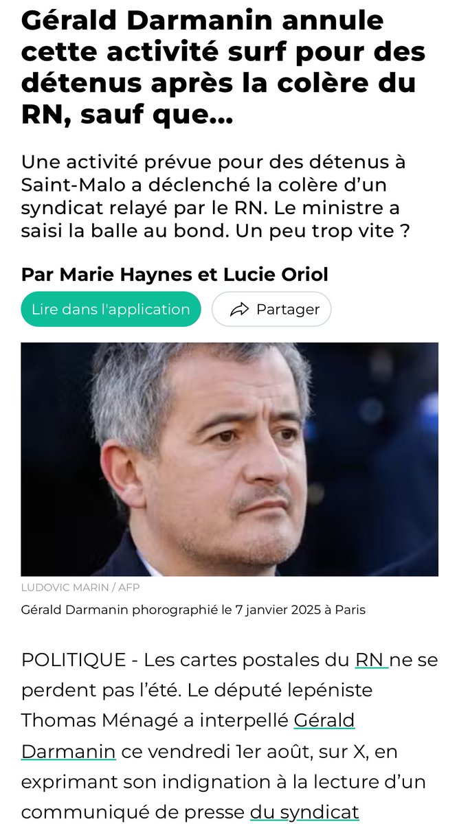 Thomas_Mng's tweet photo. ‼️VICTOIRE ! 
Grâce à la mobilisation de l’@syndicatufap et notre relai sur X, @GDarmanin a été contraint d’annuler l’activité de surf prévue pour des détenus.

Il aura fallu que nous intervenions publiquement pour qu’il réalise enfin l’indécence tout cela…

Encore une preuve que ce gouvernement ne réagit que sous la pression du @RNational_off !