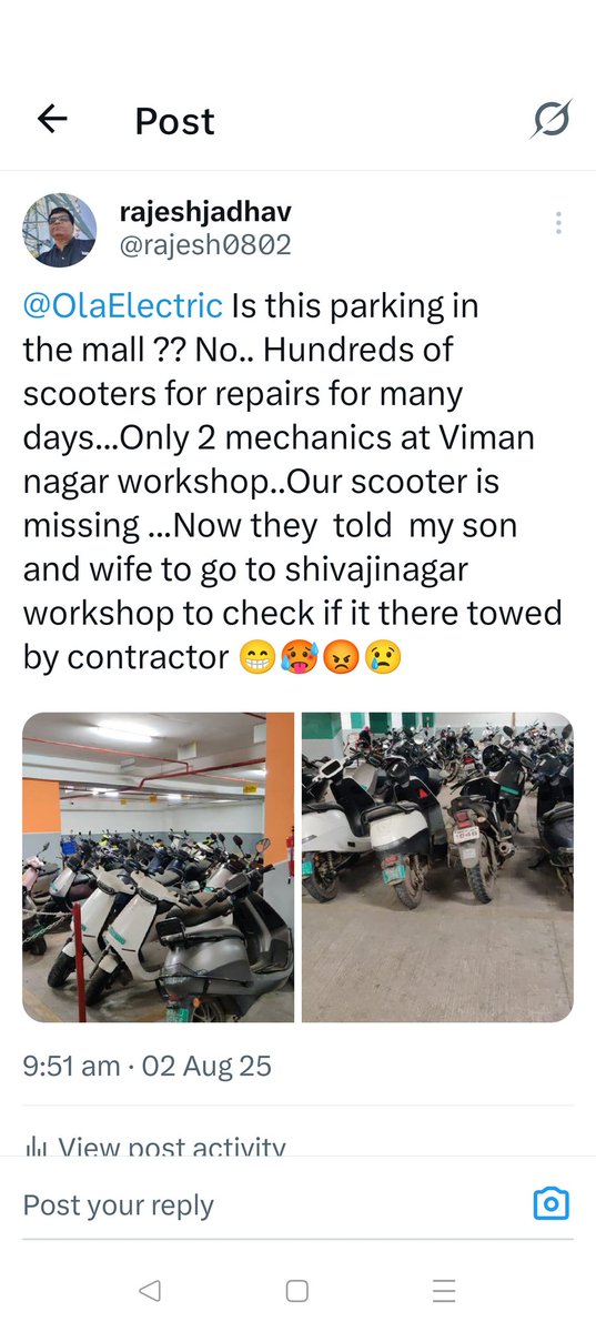 rajesh0802's tweet photo. @OlaElectric MH12UB9250 our scooter is missing though it is towed by OLA. There is no information from OLA nor info about repair... https://t.co/Bx9oCQDtuQ