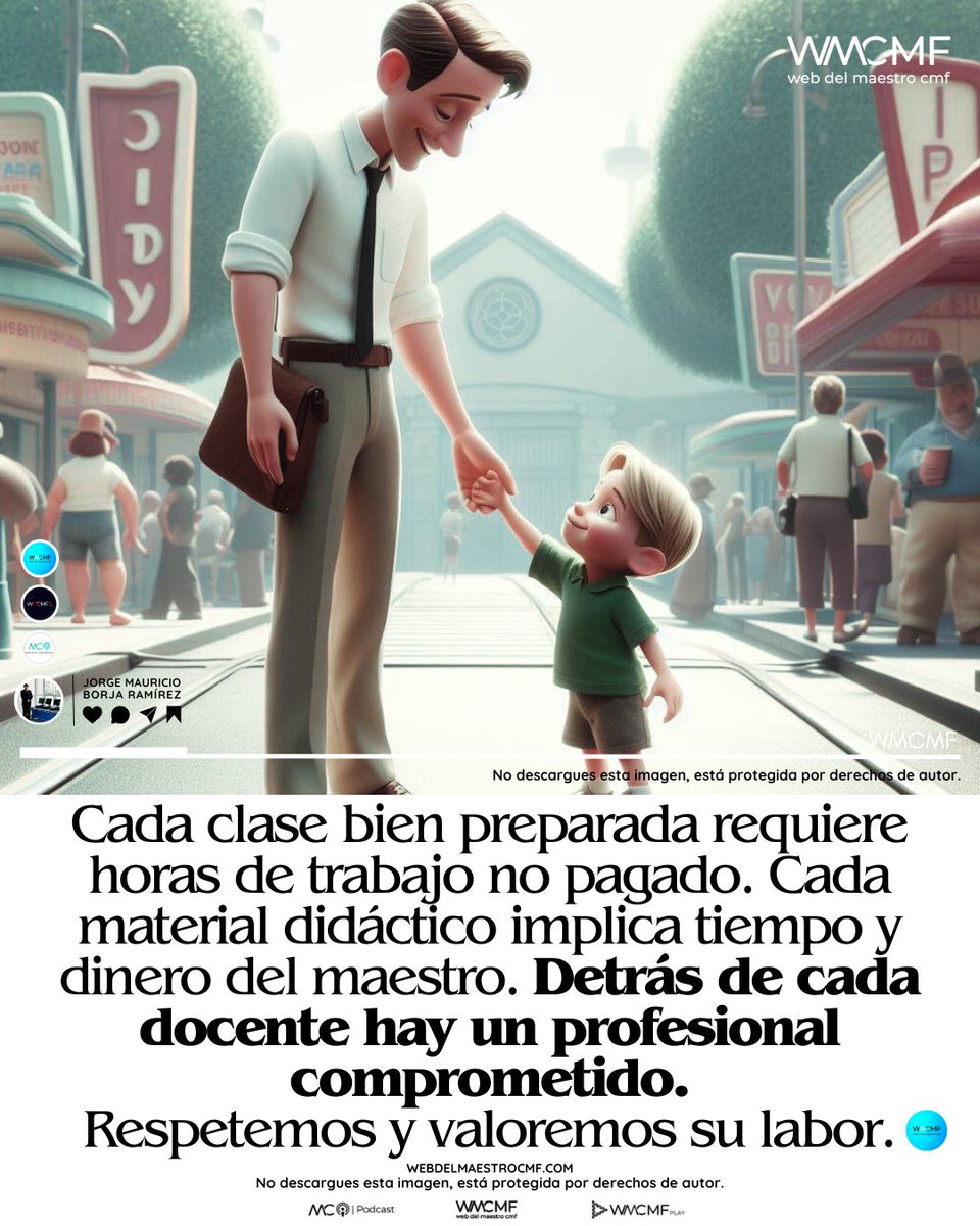 Cada clase bien preparada requiere horas de trabajo no pagado. Cada material didáctico implica tiempo y dinero del maestro. Detrás de cada docente hay un profesional comprometido.
Respetemos y valoremos su labor. 

Simplemente, cuidar a los maestros. Enlace:
