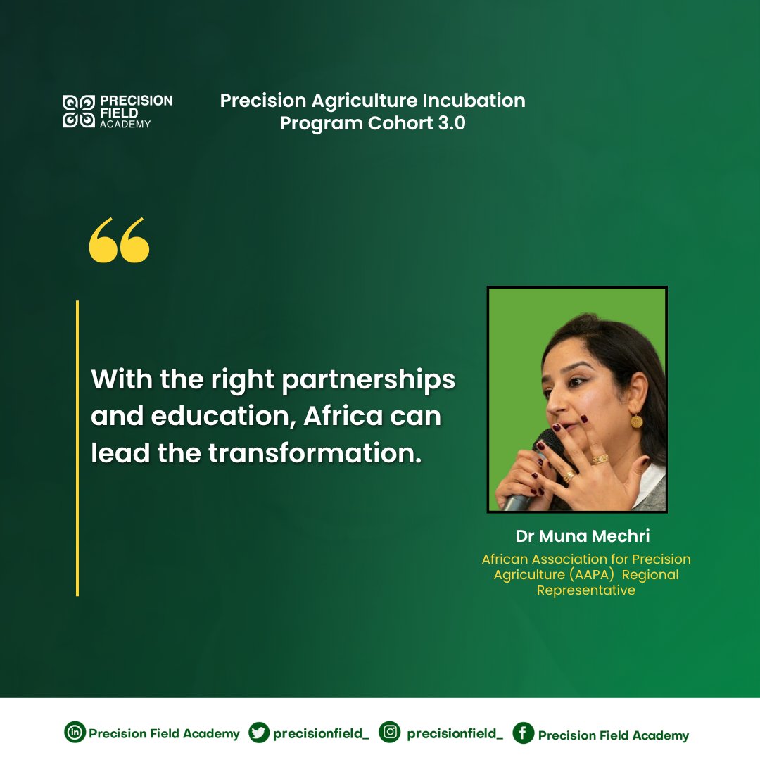 The youths demography are enablers for Precision agriculture adoption. – Dr. Muna Mechri, AAPA Regional Representative

#PAIPCohort3 #YouthInAgriculture #DigitalFarming #SmartAgriculture #PrecisionFieldAcademy #AgritechAfrica