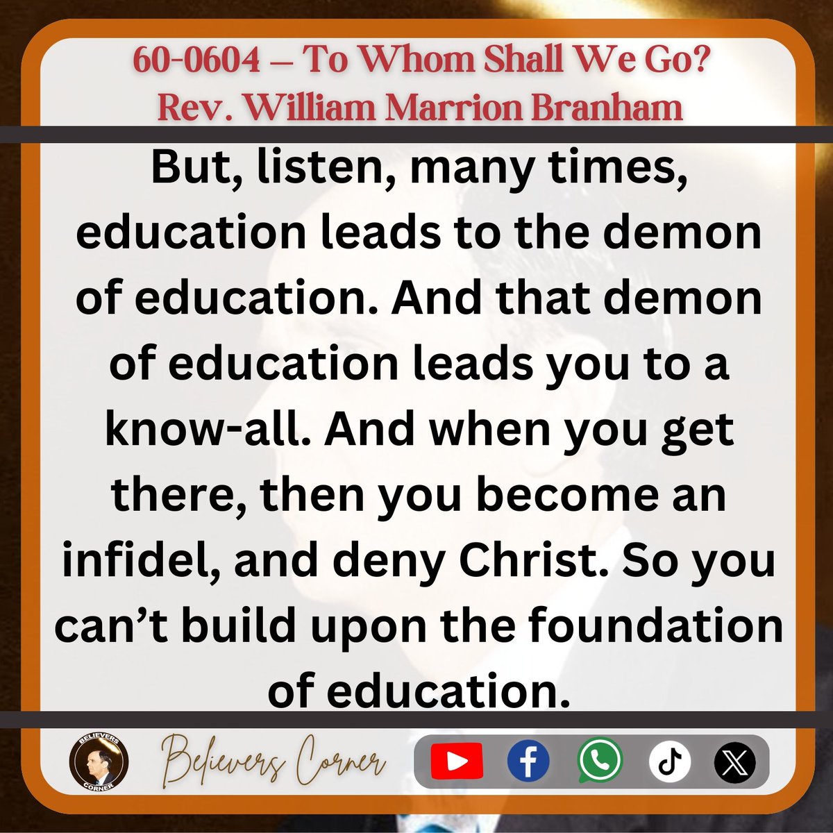 B_corner23's tweet image. Daily inspiration from William Marrion Branham
#williammarrionbranham #endtimemessage #messageofthehour