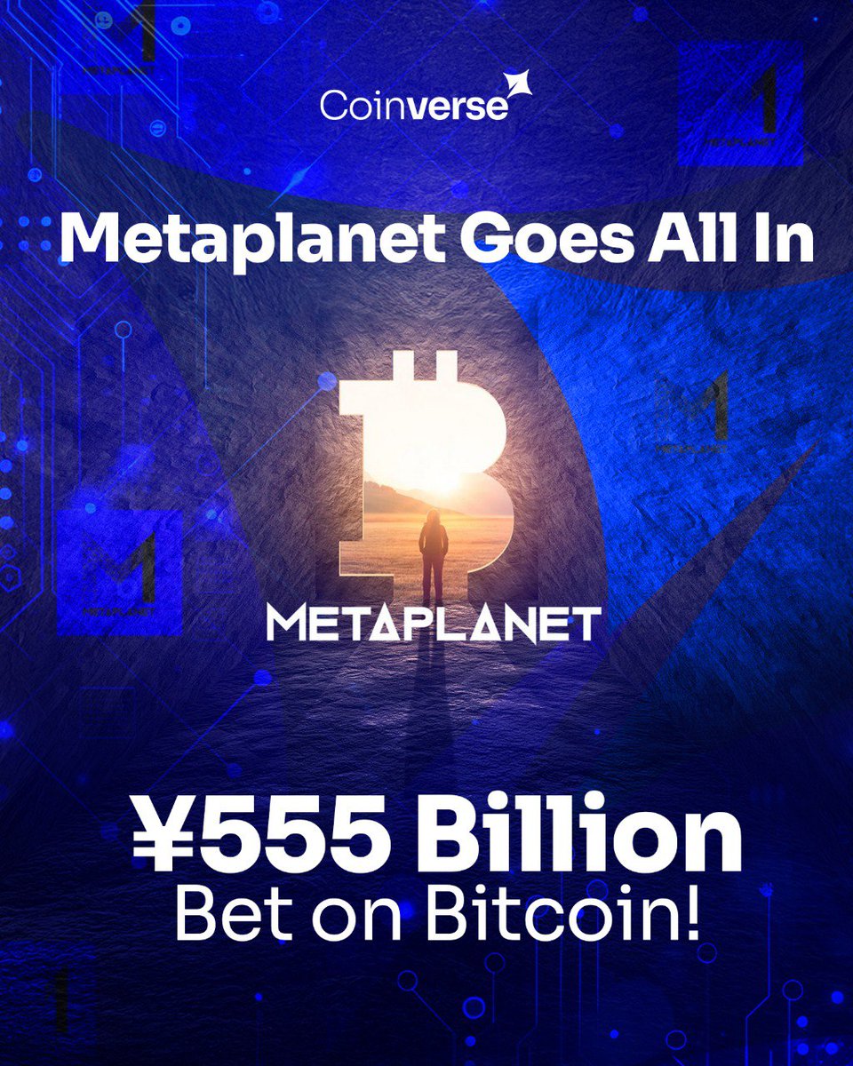 wecoinverse's tweet photo. 🚨#Metaplanet Goes Full MicroStrategy Mode!

Japan’s tech giant is raising ¥555 billion ($3.7B) to buy more #Bitcoin—aiming for 210,000 #BTC.

Is this the start of Asia’s corporate BTC revolution?

#coinverse #BitcoinBet #BTC #CryptoNews #BitcoinAdoption #MicroStrategyVibes https://t.co/p4AokTzRgr