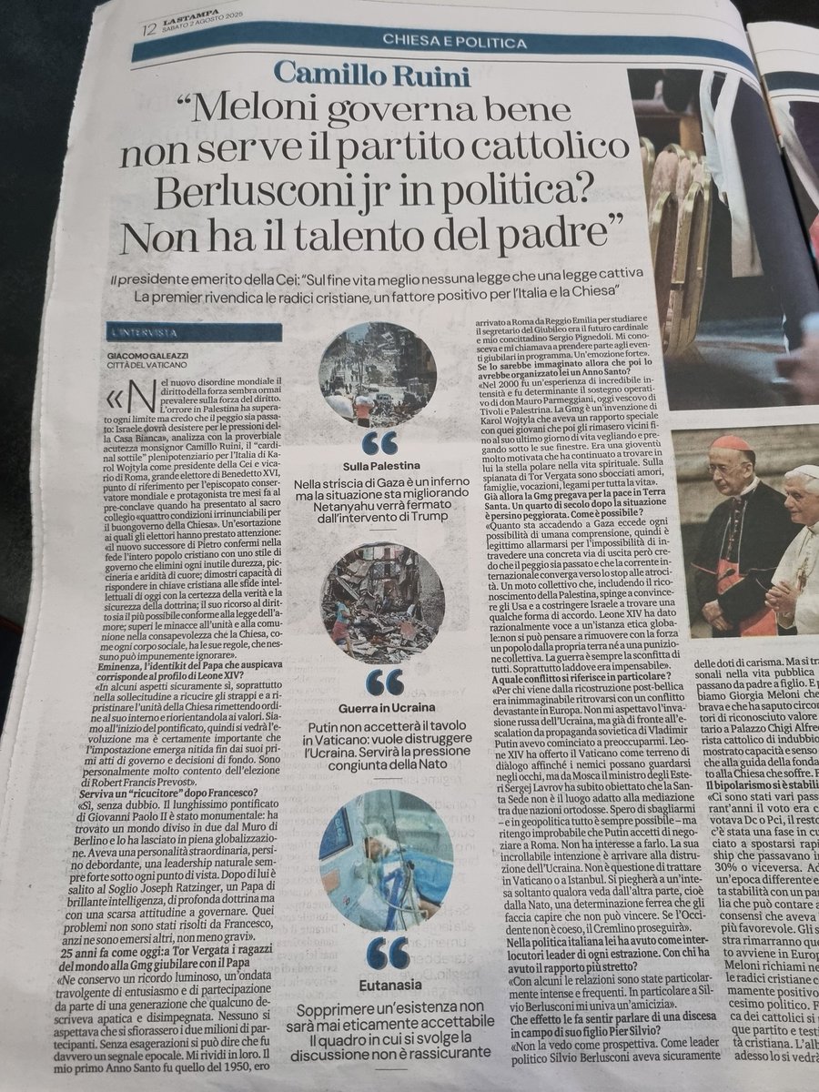 Ho sempre pensato, a pelle, che Ruini rappresentasse il Male nella Chiesa, oggi ne ho la prova. E non mi riferisco ai giudizi sulla Meloni, ma a "sul fine vita meglio nessuna legge che una legge cattiva".
Il Male Assoluto. Con capacità di influenzare la politica #Rassegnati