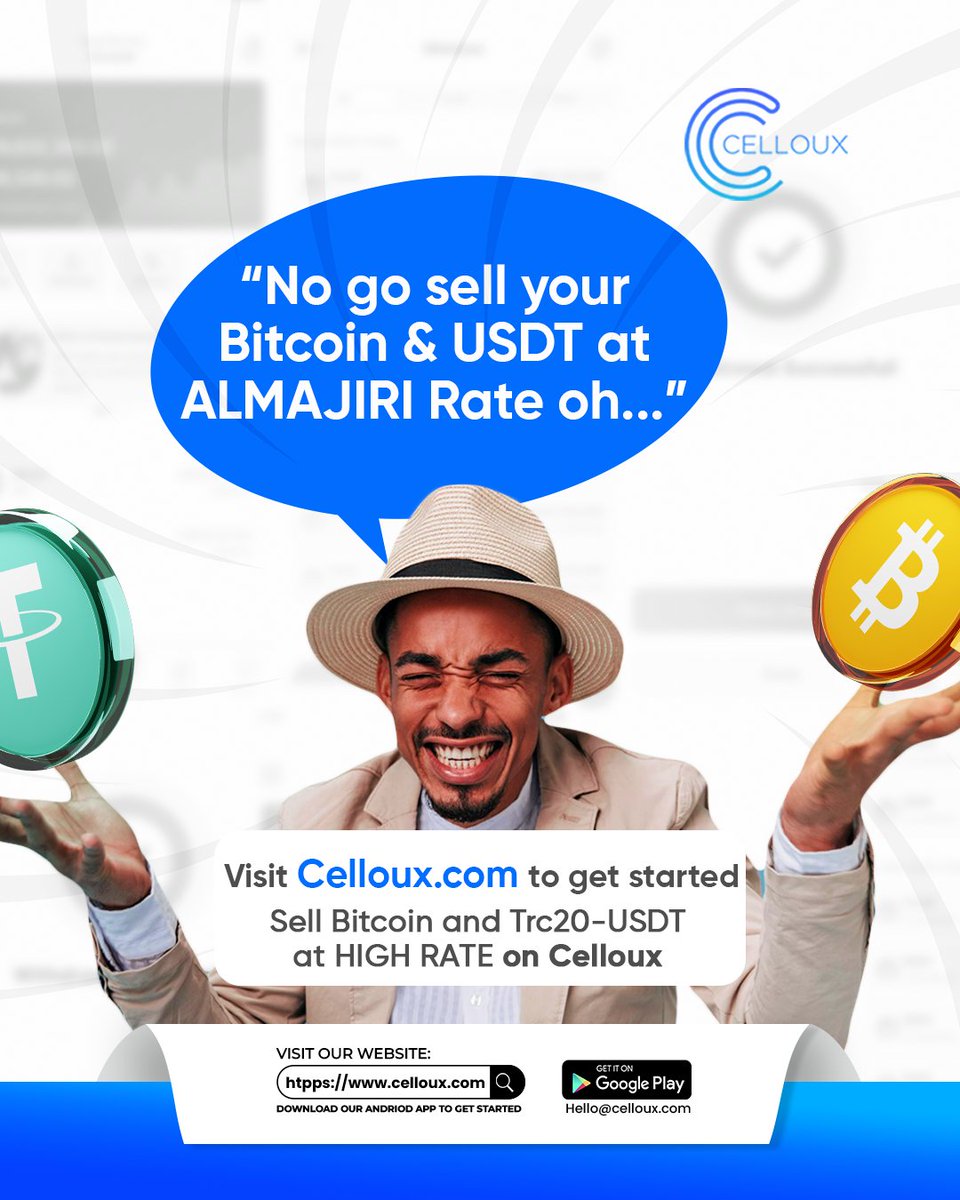 Celloux_Digitaz's tweet image. We say make we update you
You go sell at HIGH RATE, abi make we face front?
Let's Trade Bitcoin and USDT at HIGH RATE
Celloux doesn't rip off