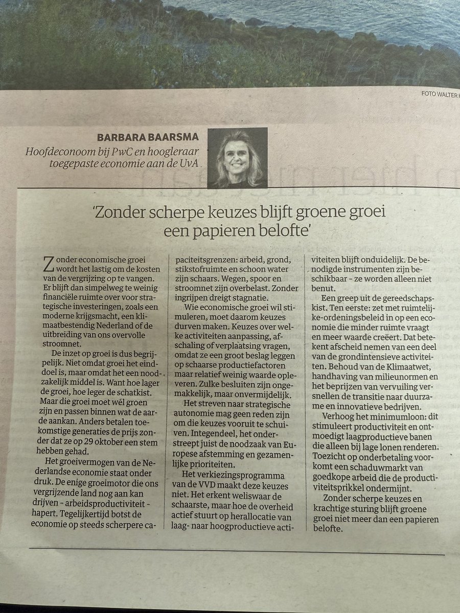 “Inzetten op economische groei, wat de <a href="/VVD/">VVD</a> roept, alleen als deze past binnen wat de Aarde aan kan. Anders betalen toekomstige generaties de prijs zonder dat ze op 29 oktober een stem hebben gehad.”

Barbara Baarsma in @NRC. 

Doen! Neem belangen van toekomstige generaties mee!