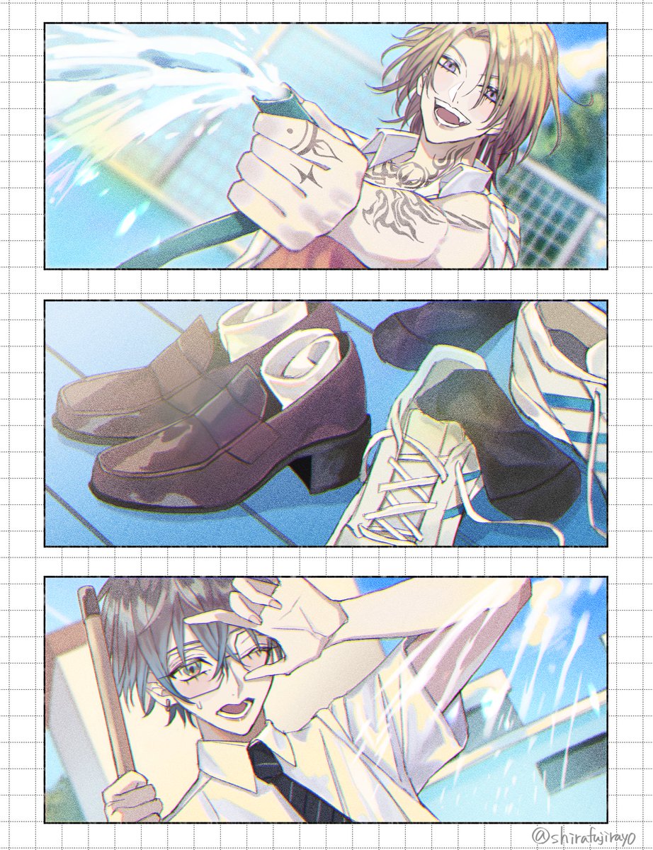 shirafujiray0's tweet image. プール掃除する学パロの💛💙🏫
#Lucake