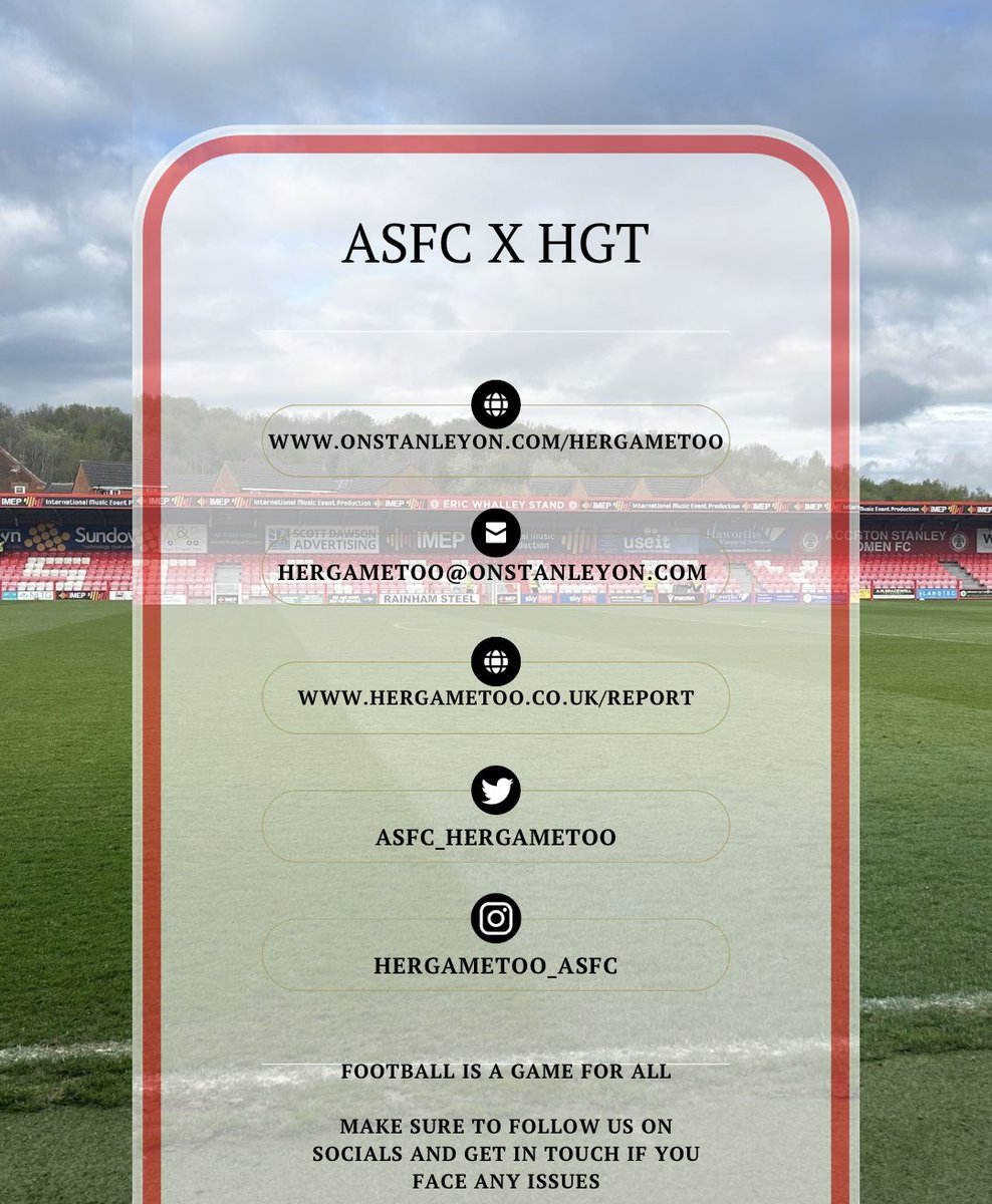 ASFC HerGameToo (@asfc_hergametoo) on Twitter photo It’s Match Day!! 🔴⚪️⚽️
Make sure that if you face any issues while attending any matches during the season to get in touch
Football is a game for all 🤍
<a href="/ASFCofficial/">Accrington Stanley</a> <a href="/officalassc1/">@officialassc</a> <a href="/HerGameToo/">Her Game Too</a> <a href="/_Rebecca_Shaw_/">Rebecca</a> It’s Match Day!! 🔴⚪️⚽️
Make sure that if you face any issues while attending any matches during the season to get in touch
Football is a game for all 🤍
<a href="/ASFCofficial/">Accrington Stanley</a> <a href="/officalassc1/">@officialassc</a> <a href="/HerGameToo/">Her Game Too</a> <a href="/_Rebecca_Shaw_/">Rebecca</a>