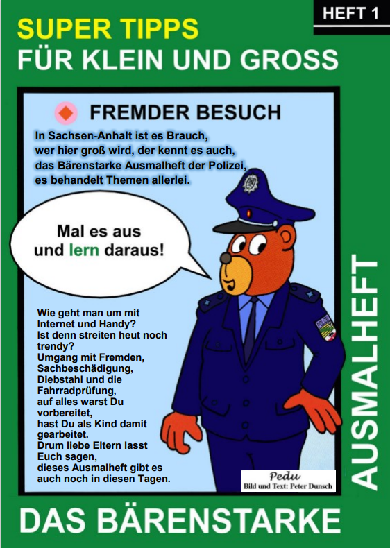 Passend zum Tag des Malbuches haben wir das etwas: Das bärenstarke Ausmalheft mit präventiven Themen für Kinder! 🚔️🖼️🖌️
Dieses und auch weitere Hefte mit verschiedensten Inhalten stehen zum Download bereit:
polizei.sachsen-anhalt.de/kriminalitaet-… 
Viel Freude damit! 🌞