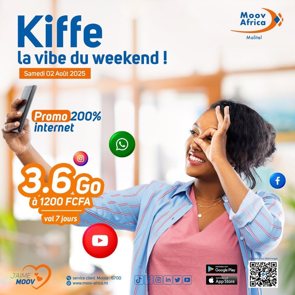 Ce weekend, c’est 3.6 Go à fond pour kiffer ta vibe ! 
Moov Africa t’offre 200% de data 🔥

Rendez vous sur My moov ou tapez #555#3#1# 

#MoovAfricaMalitel #MoovMoney #MyMoov #Jaimemoov