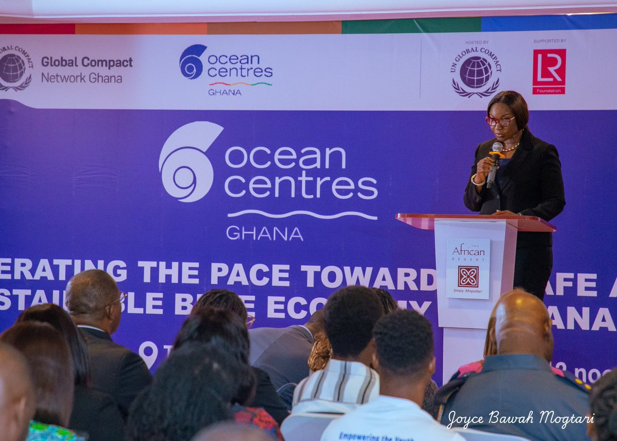 joyce_bawah's tweet photo. Ghana Launches Ocean Centre to Facilitate Maritime Safety and Sustainability

On Thursday, July 31st, I had the honour of chairing the official launch of the Ocean Centres in Ghana convened by the UN Global Compact Network at the Africa Regent Hotel in Accra, this event brought together leaders from government, finance, academia, the maritime and environmental sectors to forge collaborative solutions across key ocean-based sectors including shipping and ports, fisheries and aquaculture, offshore renewables, and blue finance.

Ghana joins six other countries under the global Ocean Centres initiative, led by Dr Kofi Mbiah sponsored by Lloyd’s Register Foundation, to tackle pressing regional ocean safety and sustainability challenges.

This was momentous step in our national action toward a safer and more sustainable blue economy. Four strategic ministries were represented, the Minister for Environment, Hon Murtala Mohammed, Fisheries and Aquaculture Minister, Hon Emilia Arthur, and a representative of the Ministry of Energy and Green Transitions. 

#ActaNonVerba