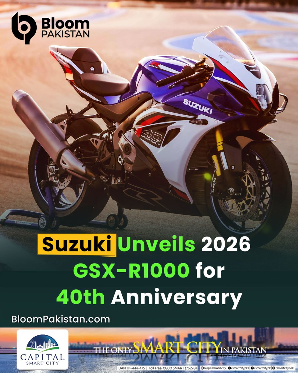 Suzuki Motor Corporation has officially launched the upgraded 2026 GSX‑R1000  and GSX‑R1000R, marking the 40th anniversary of its iconic GSX‑R sportbike  series. Read More: https://t.co/kBPIVL3WbY #BloomPakistan @SuzukiPakistan  #SuzukiGSXR1000 ...