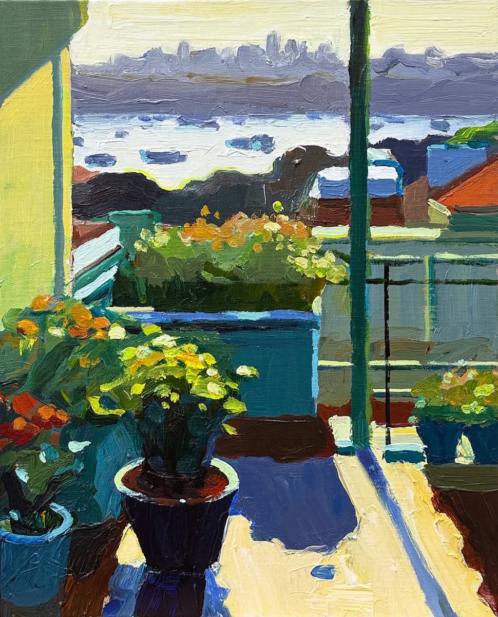 Somewhere above the street noise and scaffolding,
someone planted a small rebellion.
Potted colour, chipped chairs,
a table just big enough for lunch and a paperback.

“Rooftop View”, 35X45cm🌿☀️

#UrbanOasis #EverydayBeauty #SmallQuietThings