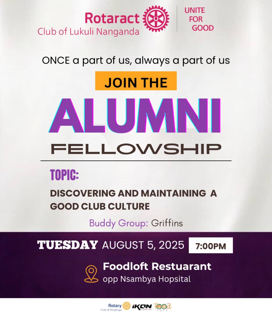Calling all Legends 📣 
Let’s reconnect, reflect, and reignite the spirit of fellowship! 🔥

Whether you're a current member or a cherished alum, your presence makes us whole. ❤️

#RotaractLegends #LukuliNanganda 
#AlumniFellowship 
#RotaractUganda 
#UniteForGood9