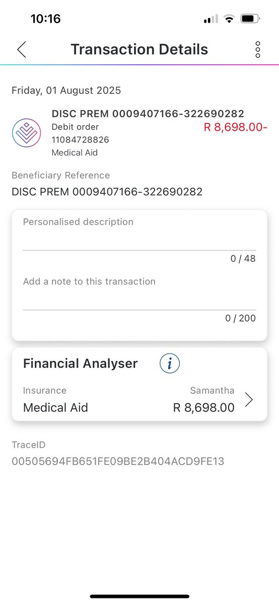 SamH0301's tweet photo. @Discovery_SA My debit order for my son’s keycare who is on a learnership and earns less than R5000 per month https://t.co/HnmUeK8zUz