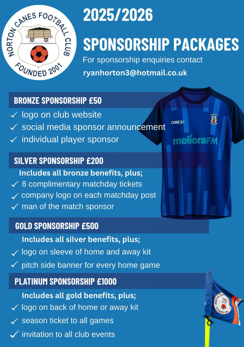 Norton Canes FC (@nortoncanesfc) on Twitter photo Looking forward to the season kicking off soon in the <a href="/staffscountysl/">Staffordshire County Senior League</a>.
We are still looking for sponsors for the 2025/26 season. Please get in touch if you can help. Looking forward to the season kicking off soon in the <a href="/staffscountysl/">Staffordshire County Senior League</a>.
We are still looking for sponsors for the 2025/26 season. Please get in touch if you can help.