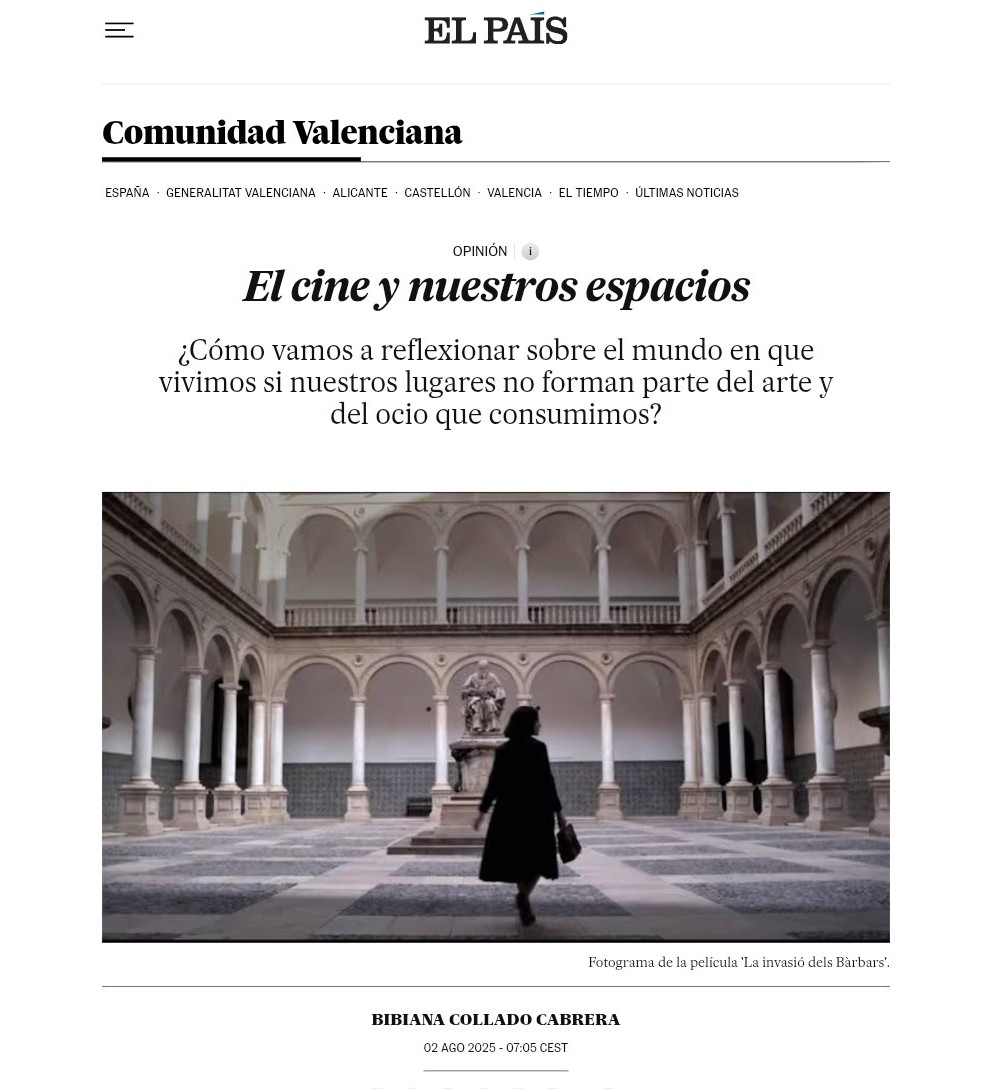 Bibiana Collado Cabrera (@bibianacollado) on Twitter photo "Representar en el arte los espacios obreros resulta crucial para poder pensar sobre nuestras vidas".
Fui a ver el preestreno de LA INVASIÓ DELS BÀRBARS y lloré cuando apareció en la pantalla un almacén de naranjas.
Mi columna en <a href="/elpais_valencia/">El País Valencia</a>
elpais.com/espana/comunid… "Representar en el arte los espacios obreros resulta crucial para poder pensar sobre nuestras vidas".
Fui a ver el preestreno de LA INVASIÓ DELS BÀRBARS y lloré cuando apareció en la pantalla un almacén de naranjas.
Mi columna en <a href="/elpais_valencia/">El País Valencia</a>
elpais.com/espana/comunid…