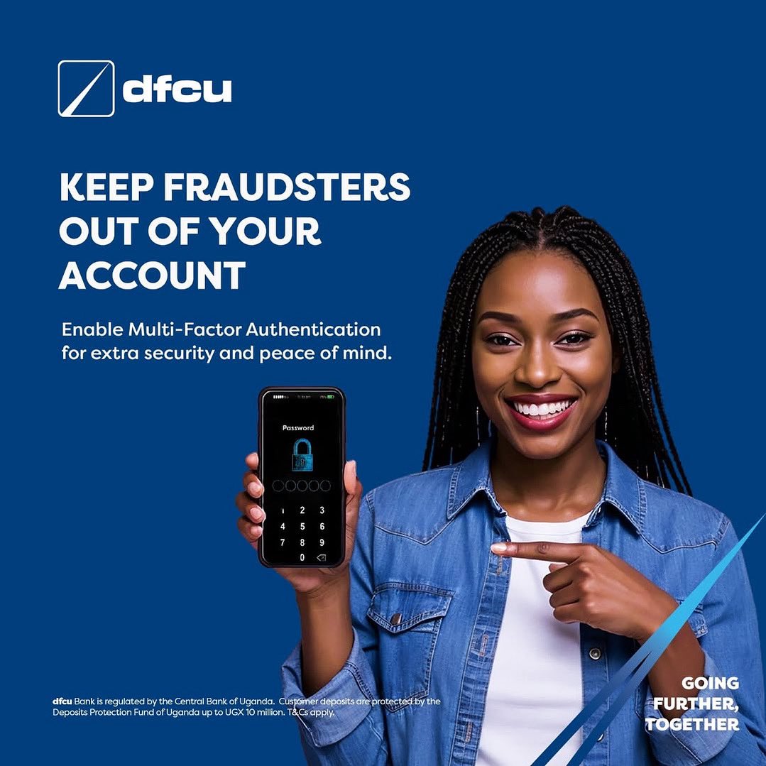 When it comes to your money, leave no room for risk.

Enable Two-Factor Authentication and take full control of your account.

Download the dfcu QuickApp for a safer banking experience: bit.ly/3WYHKtg

#dfcuSafeBankingTips