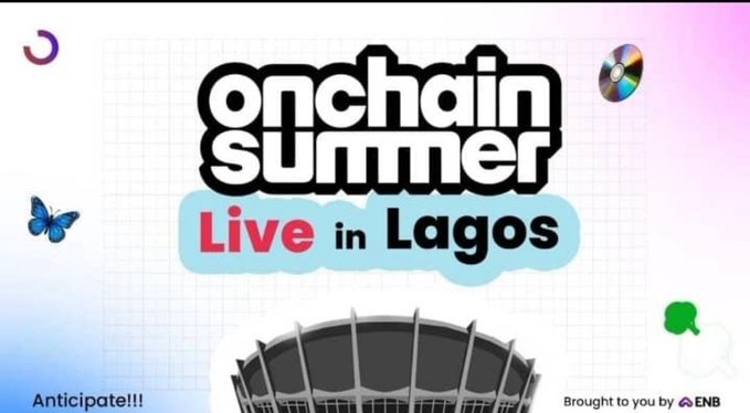 拉各斯Onchain Summer Live活动海报，特色体育场和鲜明设计