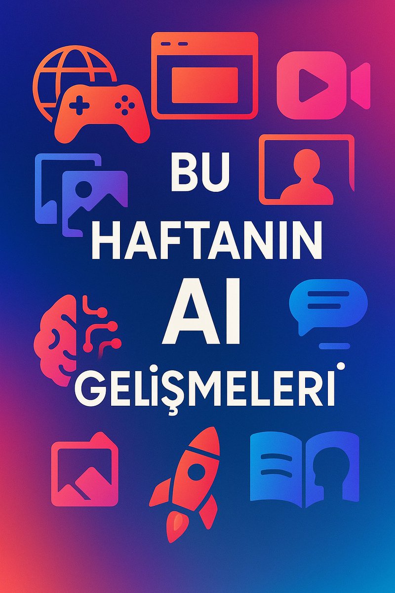 erhanmeydan's tweet photo. Yapay zeka için de bu hafta çok sıcak geçti 🔥🤖 Bu hafta da kendimce önemli olduğunu düşündüğüm yapay zeka gelişmelerini sıraladım. Var mı atladığım bir şey? 🤔

🎮 Hunyuan, oyunlar için keşfedilebilir ve etkileşimli 3D dünyalar üretebileceğiniz Hunyuan 1.0 modelini tanıttı.
💻 Ollama uzun zamandır beklenen desktop uygulamasını yayınladı. Artık çok daha kolay kullanabiliyoruz.
📹 Runway video to video modeli Aleph'i tanıttı. Gerçekten çok başarılı
🎬 Alibaba Cloud açık kaynak WAN 2.2 video modelini yayınladı.
🎨 Adobe, Photoshop Beta'ya fotoğrafları birbirine harmanlayan Harmonize özelliğini getirdi.
🖼️ Ideogram, tek bir fotoğraftan karakter devamlılığı sağlayan özelliğini yayınladı.
🧠 Google Gemini 2.5 Deep Think modelini yayınladı. Sadece Google AI Ultra paketinde mevcut.
🚀 Zhipu AI, GLM-4.5 ve GLM-4.5 Air modellerini yayınladı.
📹 Google NotebookLM bir eşiği daha aştı, ses özetlerinden sonra video özetleri de getirdi.
📚 OpenAI ChatGPT Çalış ve Öğren modunu yayınladı.