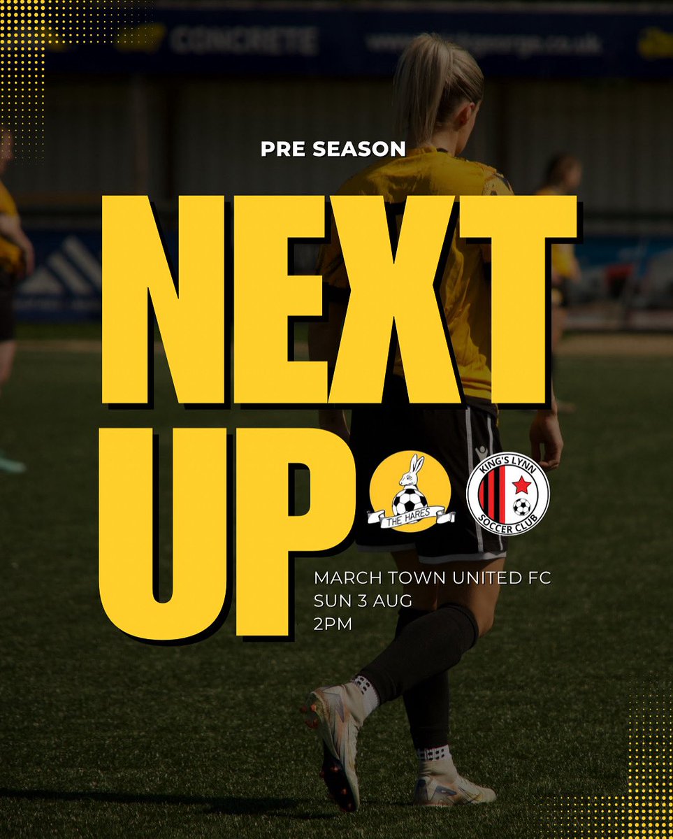 It’s nearly time for our first pre season game of year! 🙌🏻

🆚 <a href="/KLSCSeniors/">KLSC Seniors & Ladies</a> 
📍 March Town United, Robingoodfellows Lane, PE15 8HS
📆 Sun 3rd August 
🕑 2pm KO

We hope to see you there Hares fans! 🐰👏🏼

#UpTheHares
