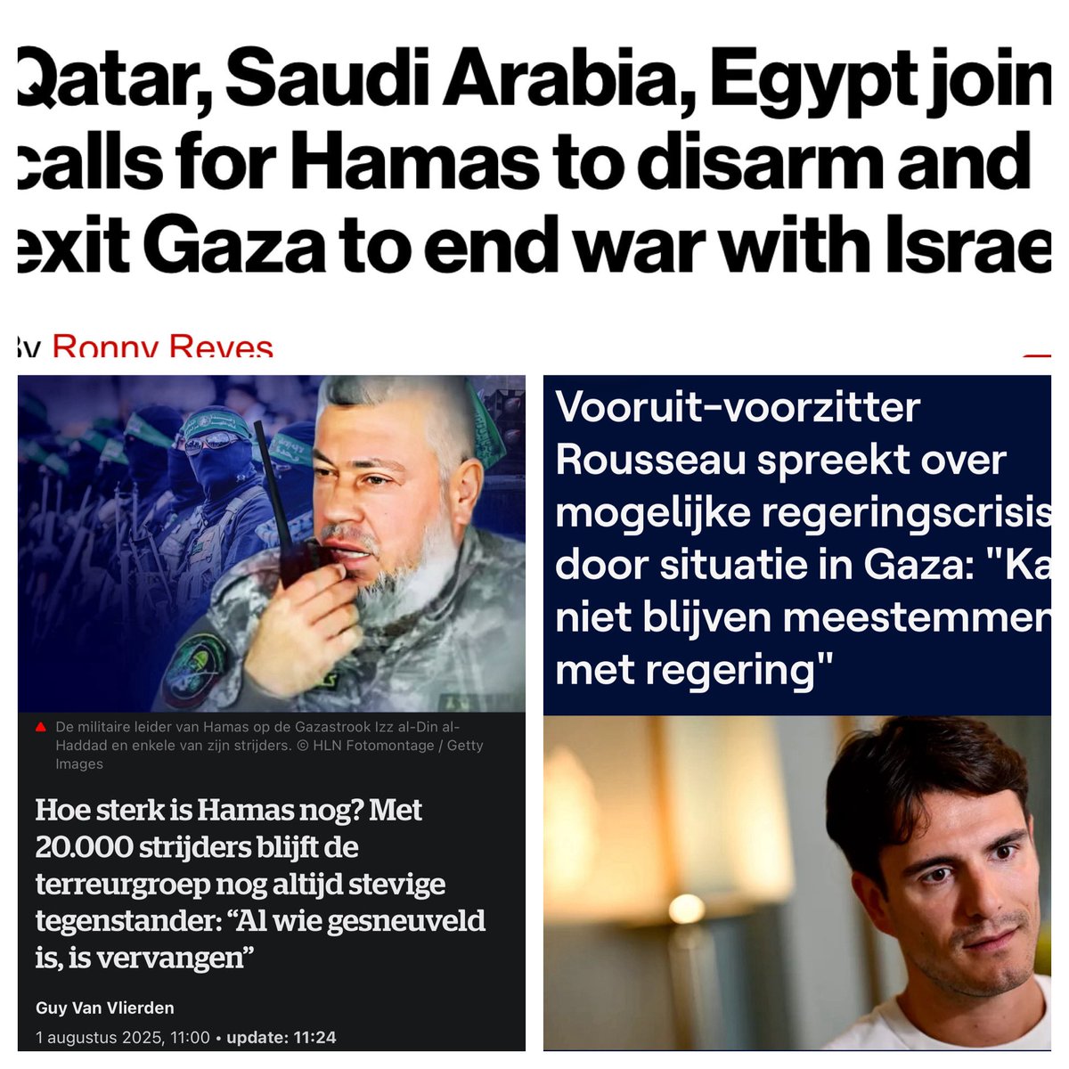 Hamas is het enige wat tussen vrede en een oplossing staat in Gaza..

Ontwapen ze en trap ze buiten!

Belachelijke emo politiek van linkse idioten gaat daar geen hol aan veranderen..

End Hamas, end the war!

#simpel