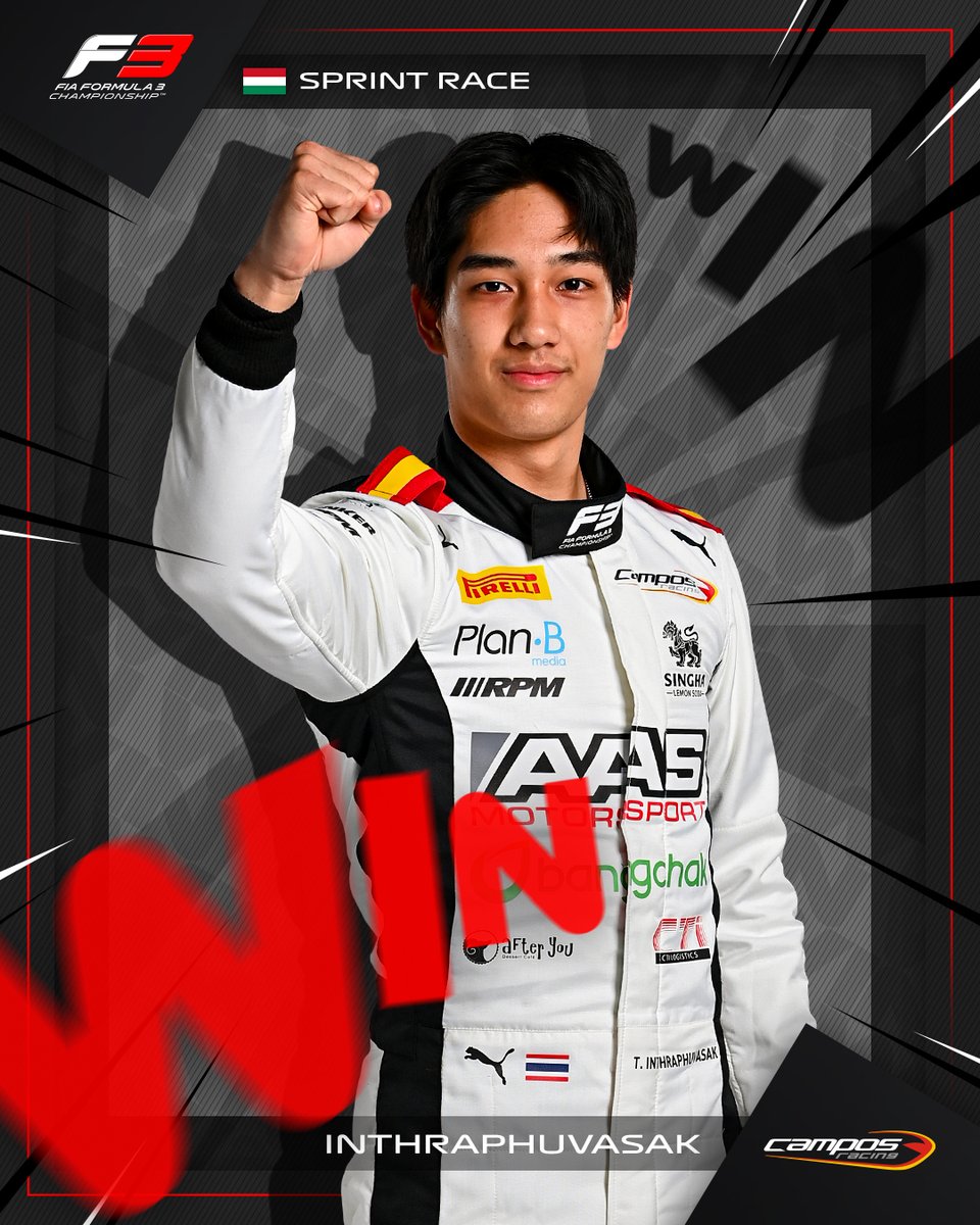 TASANAPOL DOES IT AGAIN!! 🤩✨

Inthraphuvasak claims his second career victory in our Budapest Sprint!! 👏

#F3 #HungarianGP