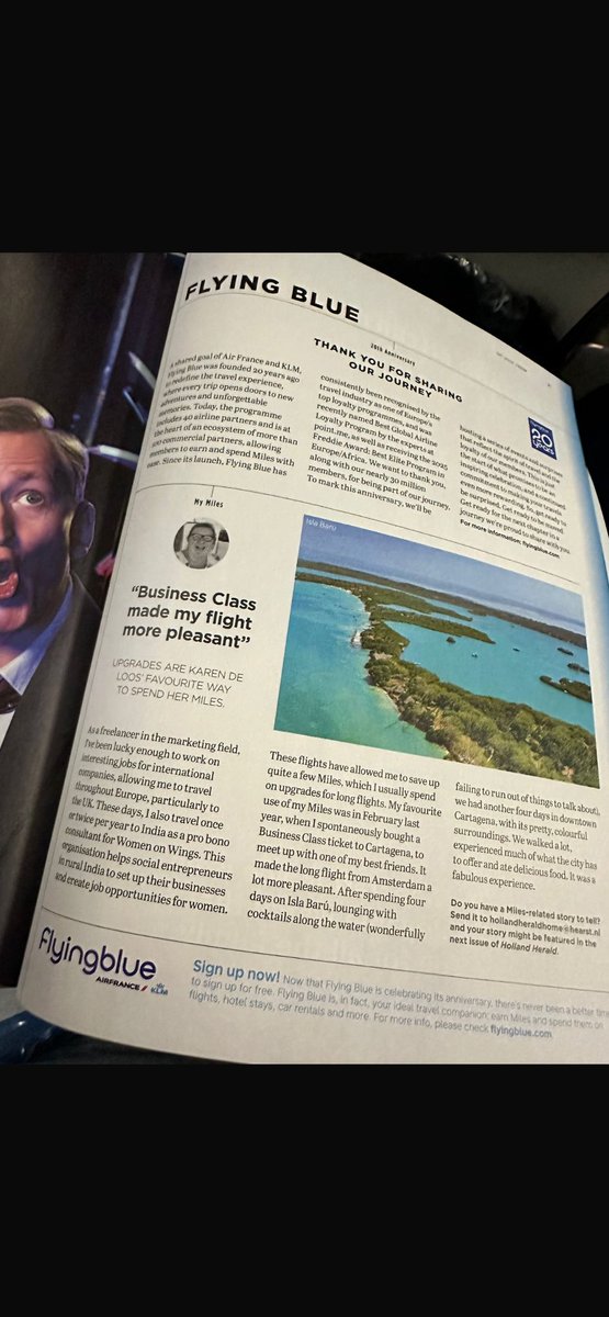 Gisterenavond gespot in <a href="/KLM/">KLM</a> ‘s Holland Herald door een bekende die op weg was naar Singapore.😎 #FlyingBlue #benzoblauw #interview