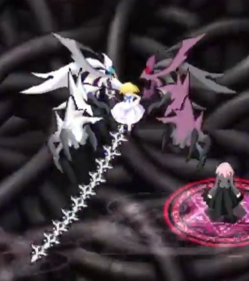 I think the character image on the cover of "Touhou Fossilized Wonders" and the boss on "eXeed 2nd -Vampire-" look similar.
I'm sorry if I'm wrong. 😅

동방금상경 커버에 나온 캐릭터랑 익시드 세컨드에 나온 보스의 이미지가 비슷해보입니다. 아.. 아니라면 죄송요..😅

Image Source: