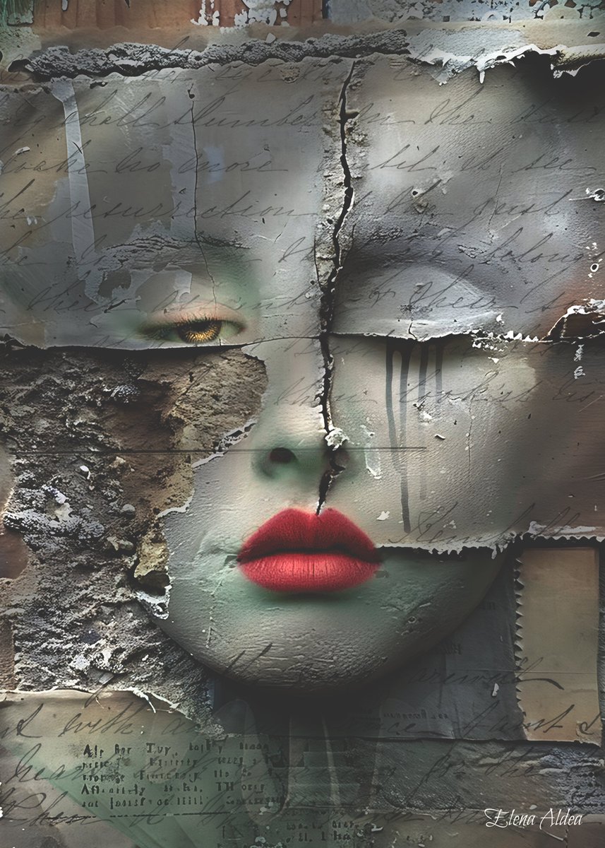 “The Quiet Between Layers” – from the series The Palimpsest Rooms. Traces of forgotten selves linger beneath fractured surfaces. Memory erodes, but the soul persists. Available as a print
elenaaldea.com
#ThePalimpsestRooms #SurrealPortrait #NftVisions_Art #ArtWithMeaning