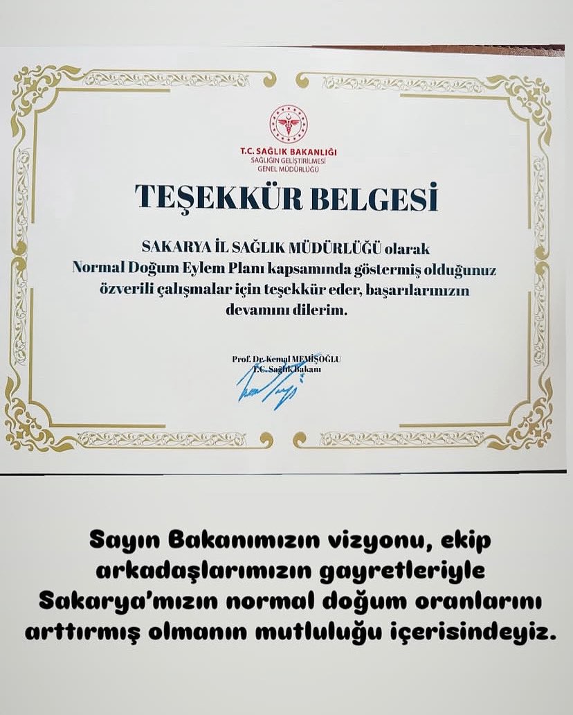 Sayın Bakanımızın vizyonu, ekip arkadaşlarımızın gayretiyle Sakarya’mızın normal doğum oranlarını artırmış olmanın mutluluğu içerisindeyiz. <a href="/DrKayhanOzdemr/">Doç. Dr. Kayhan Özdemir</a> 

#sakaryaism #sakaryasağlık
<a href="/saglikbakanligi/">T.C. Sağlık Bakanlığı</a> 
<a href="/sbkhgm/">Kamu Hastaneleri Genel Müdürlüğü</a>