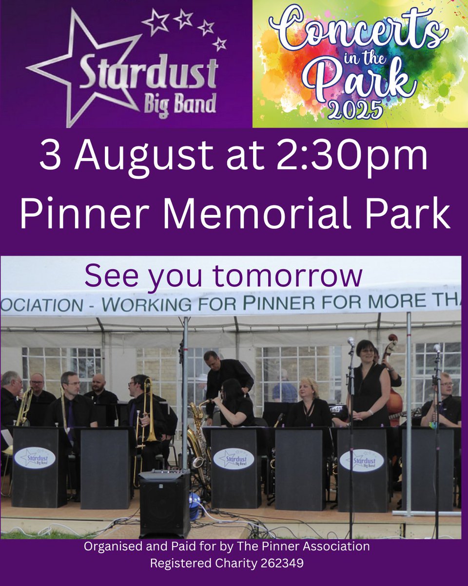 Pinner Association (@pinnerassociat) on Twitter photo See You Tomorrow.
Bring a picnic and a chair.
Cash bucket collection.
<a href="/StardustBigBand/">Stardust Big Band</a> <a href="/MPSPinnerSouth/">Pinner South Police</a> <a href="/PinnerLocal/">Pinner Local</a> <a href="/Proud_of_Pinner/">Proudofpinner</a> <a href="/sharon_pink/">Sharon Pink</a> <a href="/DeliaCazzato/">Lady Delia of Pinner (Cazzato) 💙</a> <a href="/sjbbrook1/">Sarah Brook</a> See You Tomorrow.
Bring a picnic and a chair.
Cash bucket collection.
<a href="/StardustBigBand/">Stardust Big Band</a> <a href="/MPSPinnerSouth/">Pinner South Police</a> <a href="/PinnerLocal/">Pinner Local</a> <a href="/Proud_of_Pinner/">Proudofpinner</a> <a href="/sharon_pink/">Sharon Pink</a> <a href="/DeliaCazzato/">Lady Delia of Pinner (Cazzato) 💙</a> <a href="/sjbbrook1/">Sarah Brook</a>