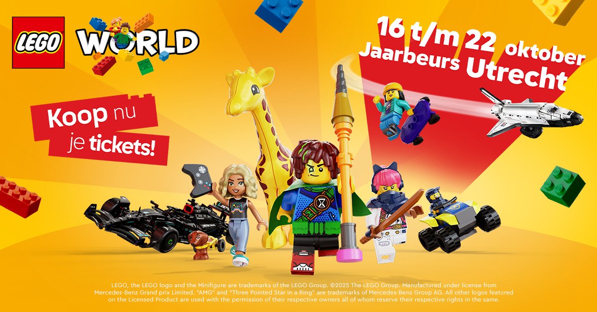 LEGO World is terug! Vanaf dit weekend kun jij de eerste tickets bemachtigen voor hét uitje in de herfstvakantie. Deel jij dit goede nieuws met LEGO liefhebbers in jouw omgeving? 

📆 16 t/m 22 oktober 2025
📍 Jaarbeurs, Utrecht
🎫 Tickets zijn nu te koop via Ticketmaster -