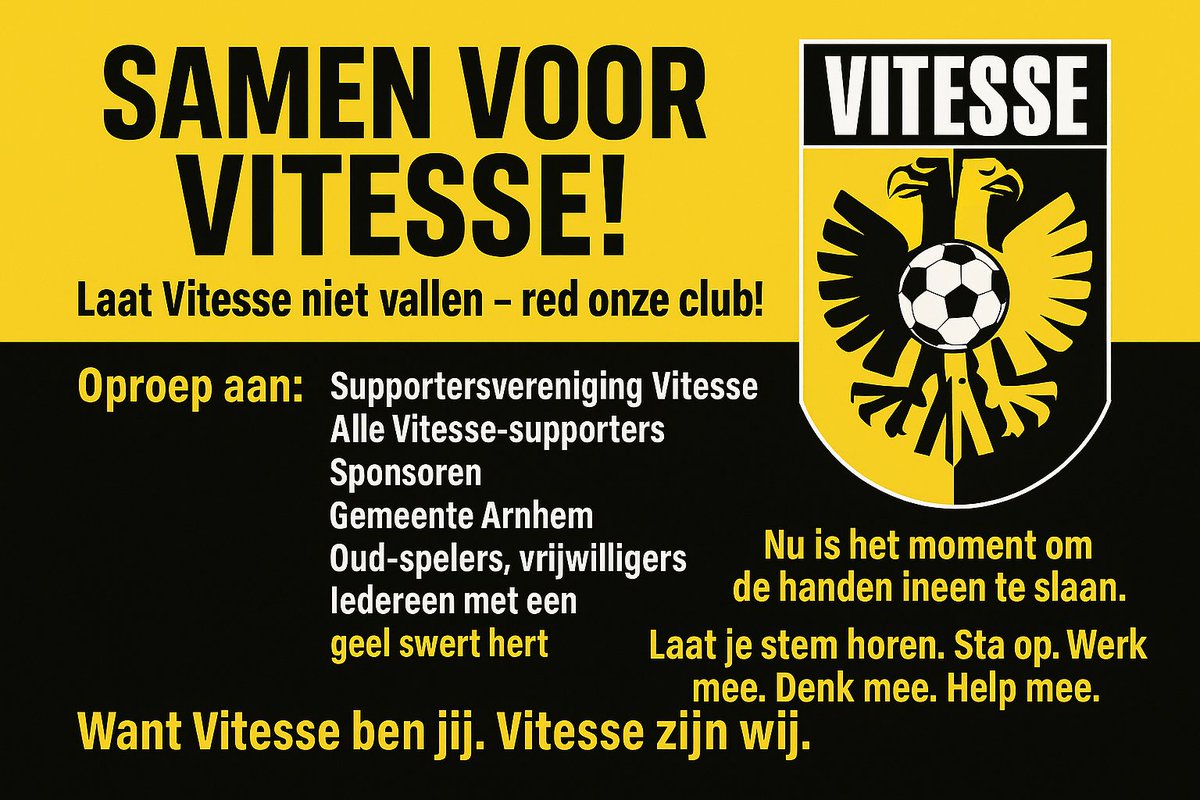 Geef niet op! Samen sterk voor Vitesse! 
💛🖤Deel dit bericht op alle sociale media💛🖤 
#VitesseArnhem