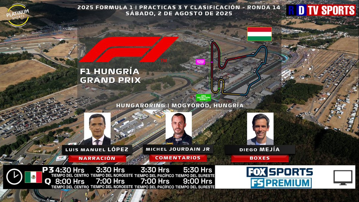 ramonovic09's tweet image. 🏁🇭🇺 #HungarianGP 2025 | #Practicas 3 y Clasificación

📅 Hoy
🏎️ #Practice3
🇲🇽⏰ 4:30 Hrs TC, 3:30 Hrs TP
🏎️ #Qualy 
🇲🇽⏰ 8:00 Hrs TC, 7:00 Hrs TP
📺@FOXSportsMX, #FSPremiumMX
🎤 @chacho_lml
🎤📝 @MichelJourdain
🎤🏁@diegofmejia

🤳 #F1xFSMX #HungaroringGP