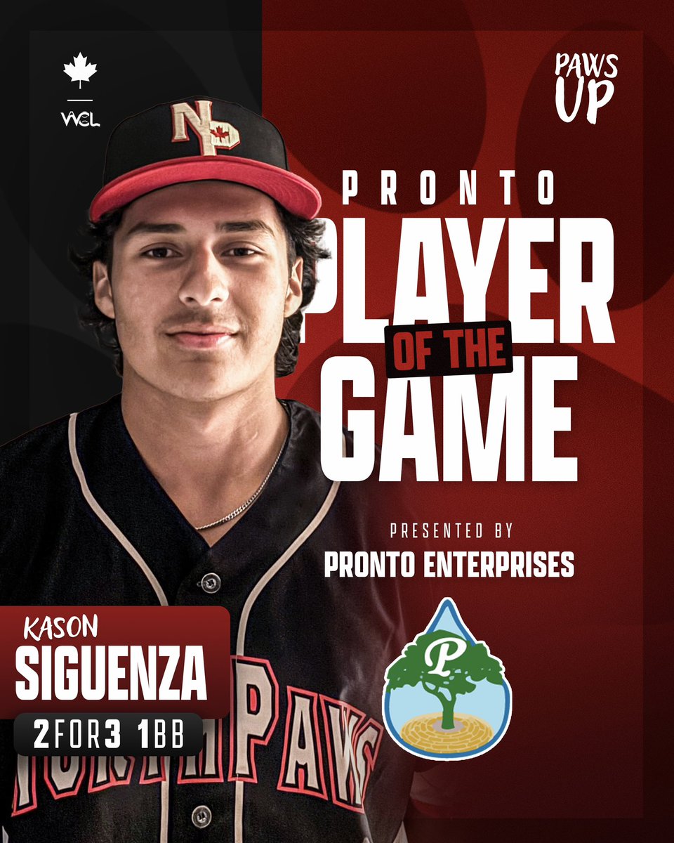 Kamloops NorthPaws (@northpawsbb) on Twitter photo Pronto Player Of The Game!
Kason Siguenza went 2/3 with a walk. Earning him player of the game!
Presented by
Pronto Enterprises
#pawsup #northpawsbaseball
<a href="/WCLBaseball/">West Coast League</a> Pronto Player Of The Game!
Kason Siguenza went 2/3 with a walk. Earning him player of the game!
Presented by
Pronto Enterprises
#pawsup #northpawsbaseball
<a href="/WCLBaseball/">West Coast League</a>