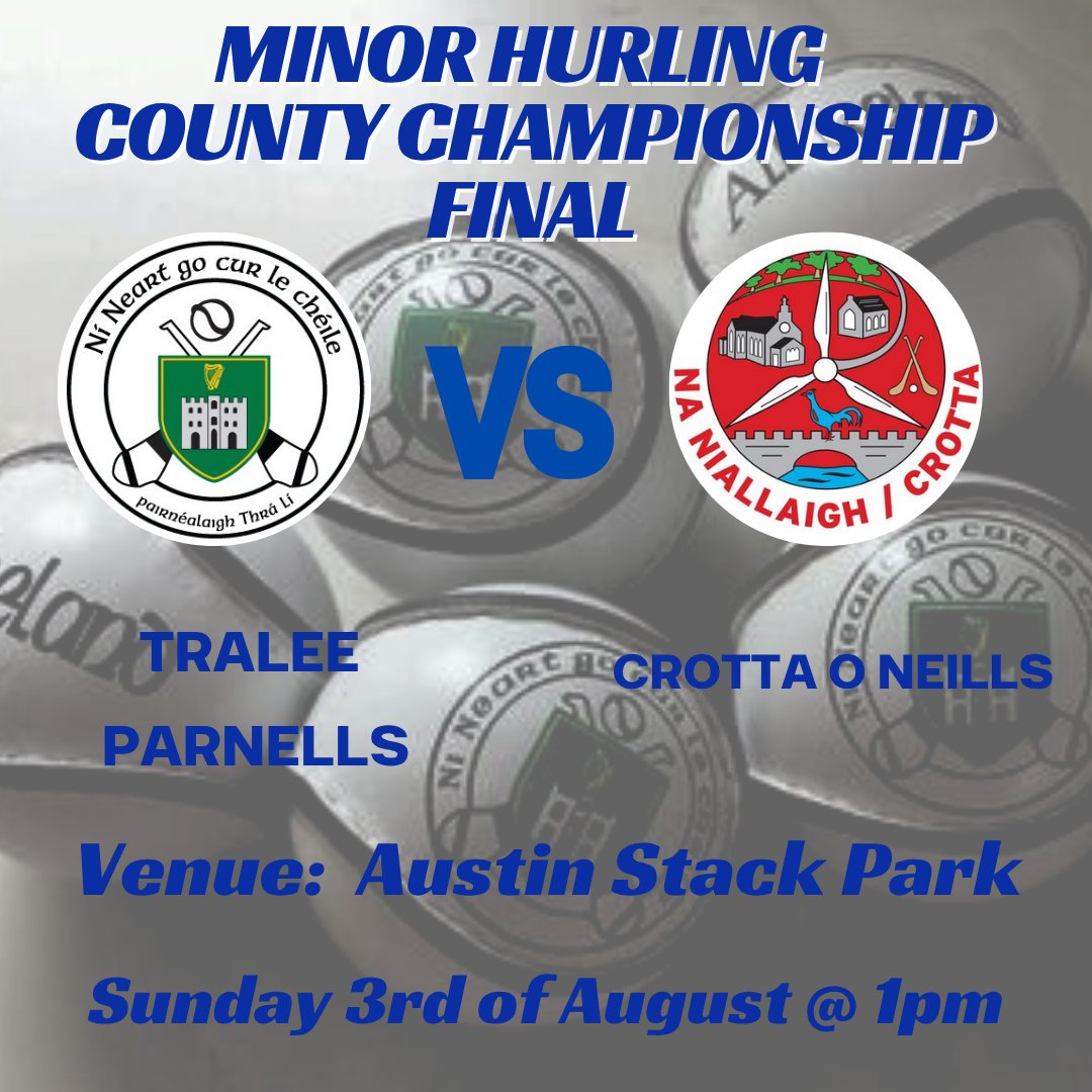 TParnells's tweet photo. Best of luck to our minor hurlers in the @Kerry_Official County Final tomorrow at @AustinStackPK! A historic occasion for the club as we play in our first ever minor county final. Throw in at 1pm @radiokerrysport @kerryman_ie @Kerrys_Eye 

https://t.co/WkfWNpjraj https://t.co/SmTnathWq7